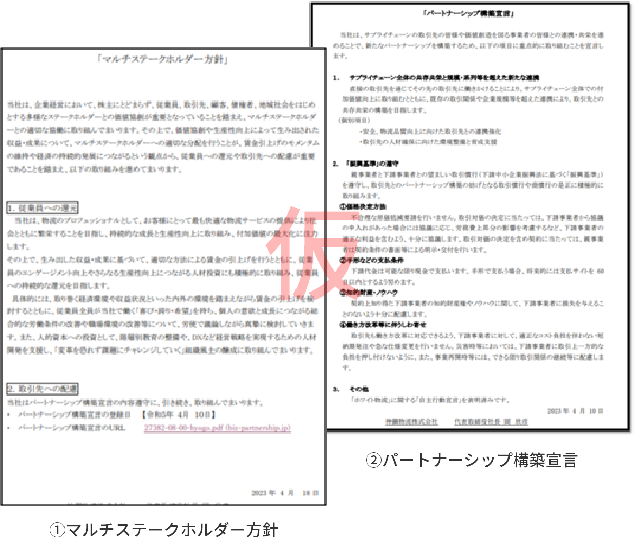 ①マルチステークホルダー方針 ②パートナーシップ構築宣言